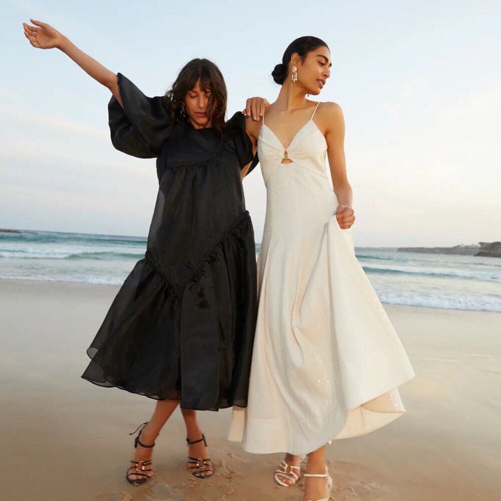Aje. Idyllic Midi Dress w/ Straps and Sequins in Ivory